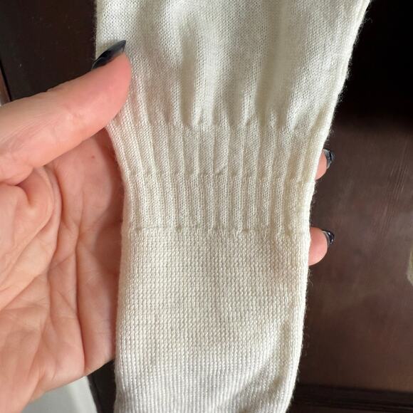 IBEX | Cream Merino Wool Arabesque Faux Wrap Yoga Sweater | Small - Picture 2 of 7